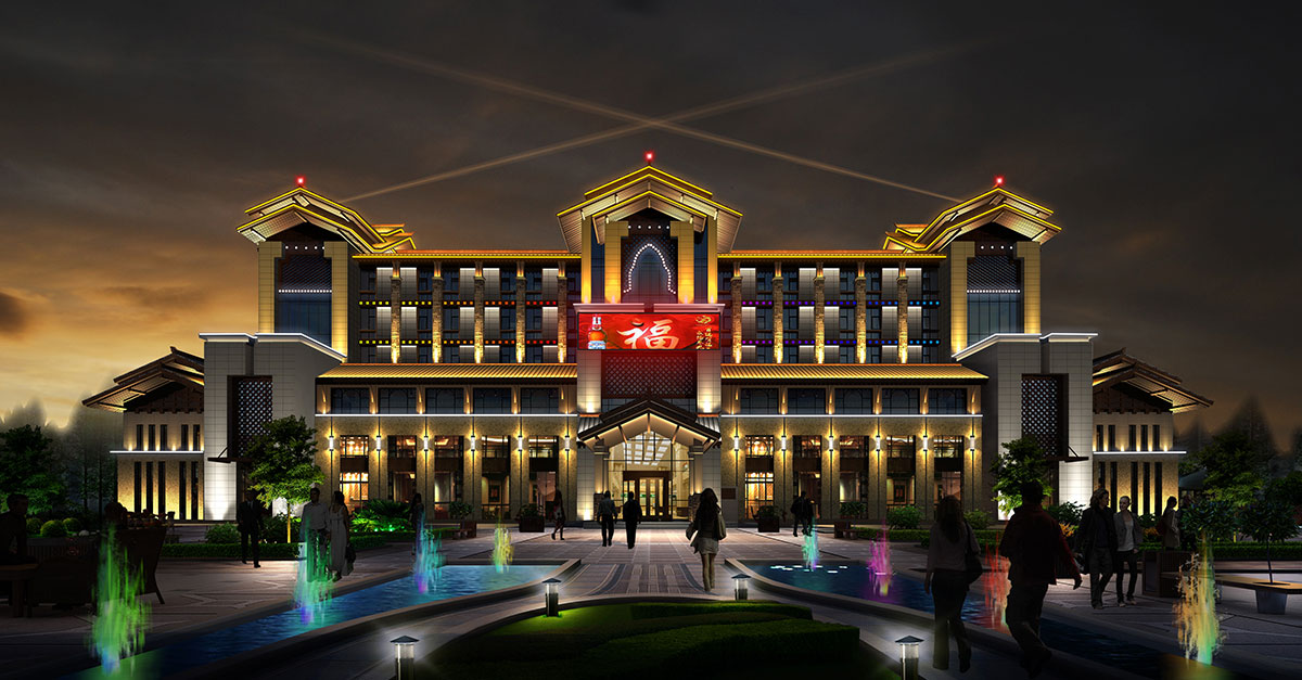 银川镇北堡温泉小镇建筑照明工程夜景观落地实景